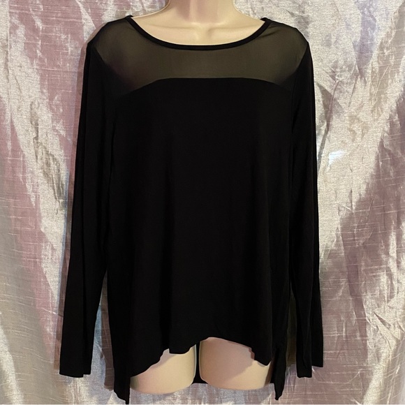 Tahari SZ L GUC,stretch top, sheer front, hi/low hem lightweight soft, beautiful - Picture 1 of 7